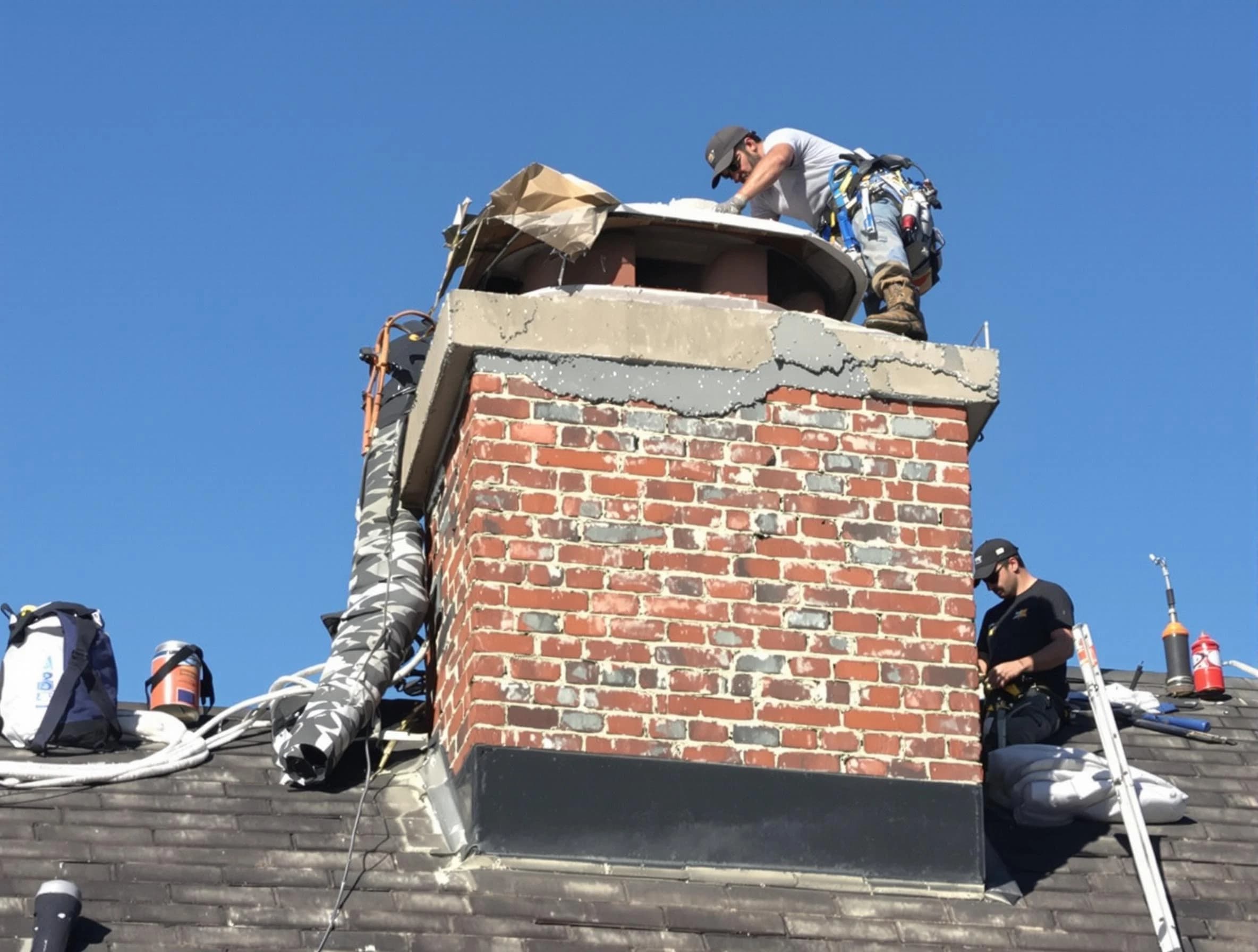 Somerville Chimney Sweep installing a custom chimney crown in Somerville, MA