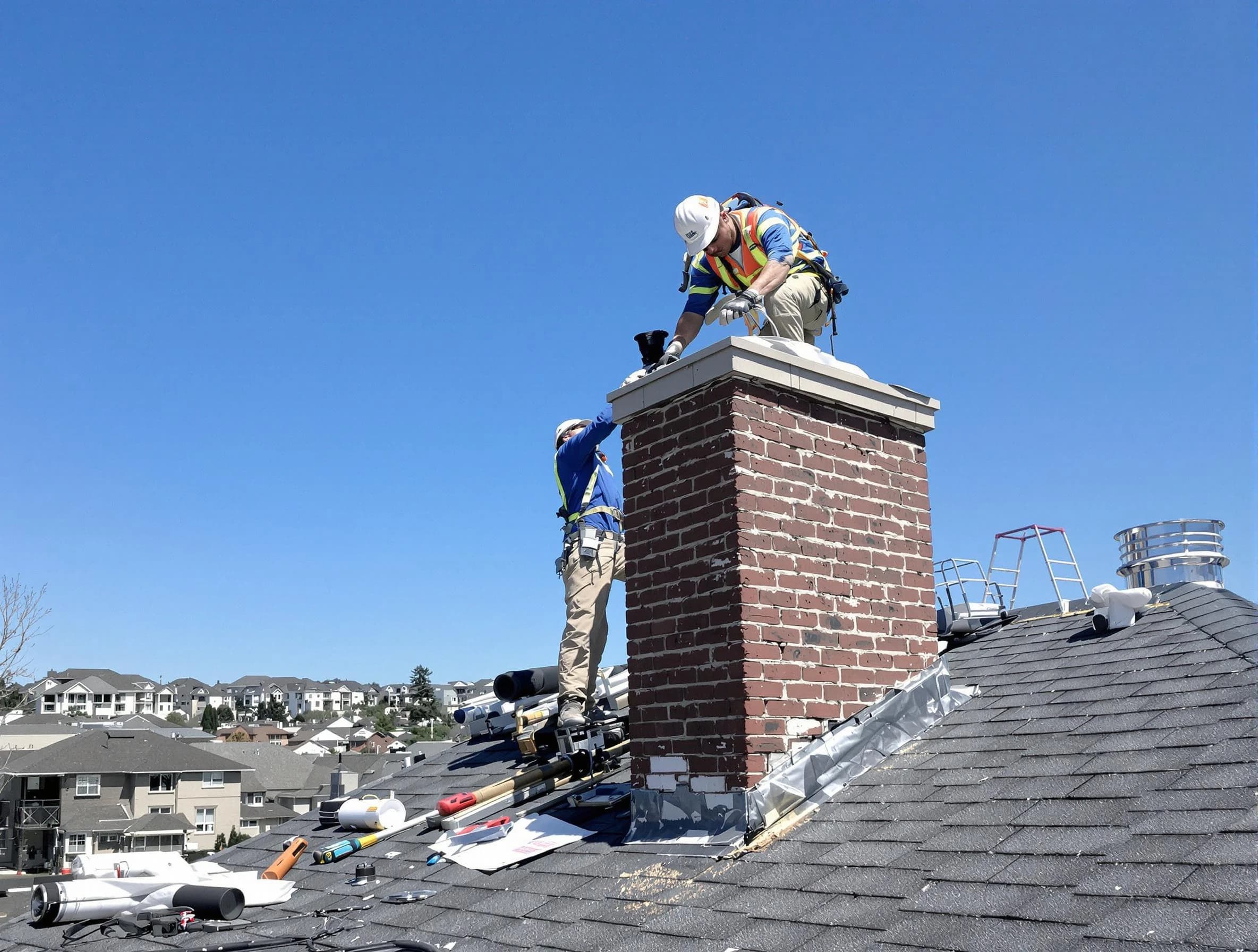 Somerville Chimney Sweep repairing a chimney crown in Somerville, MA