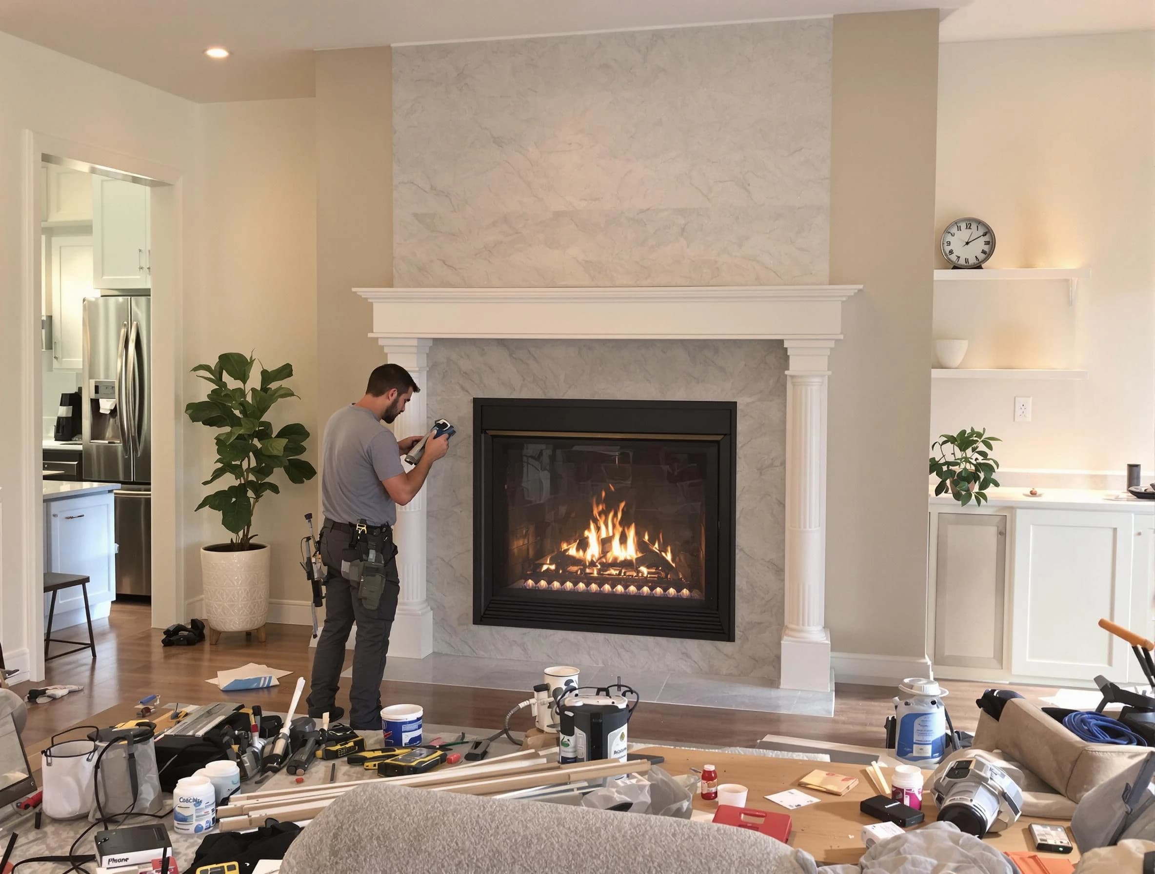 Newly installed fireplace by Somerville Chimney Sweep in Somerville, MA