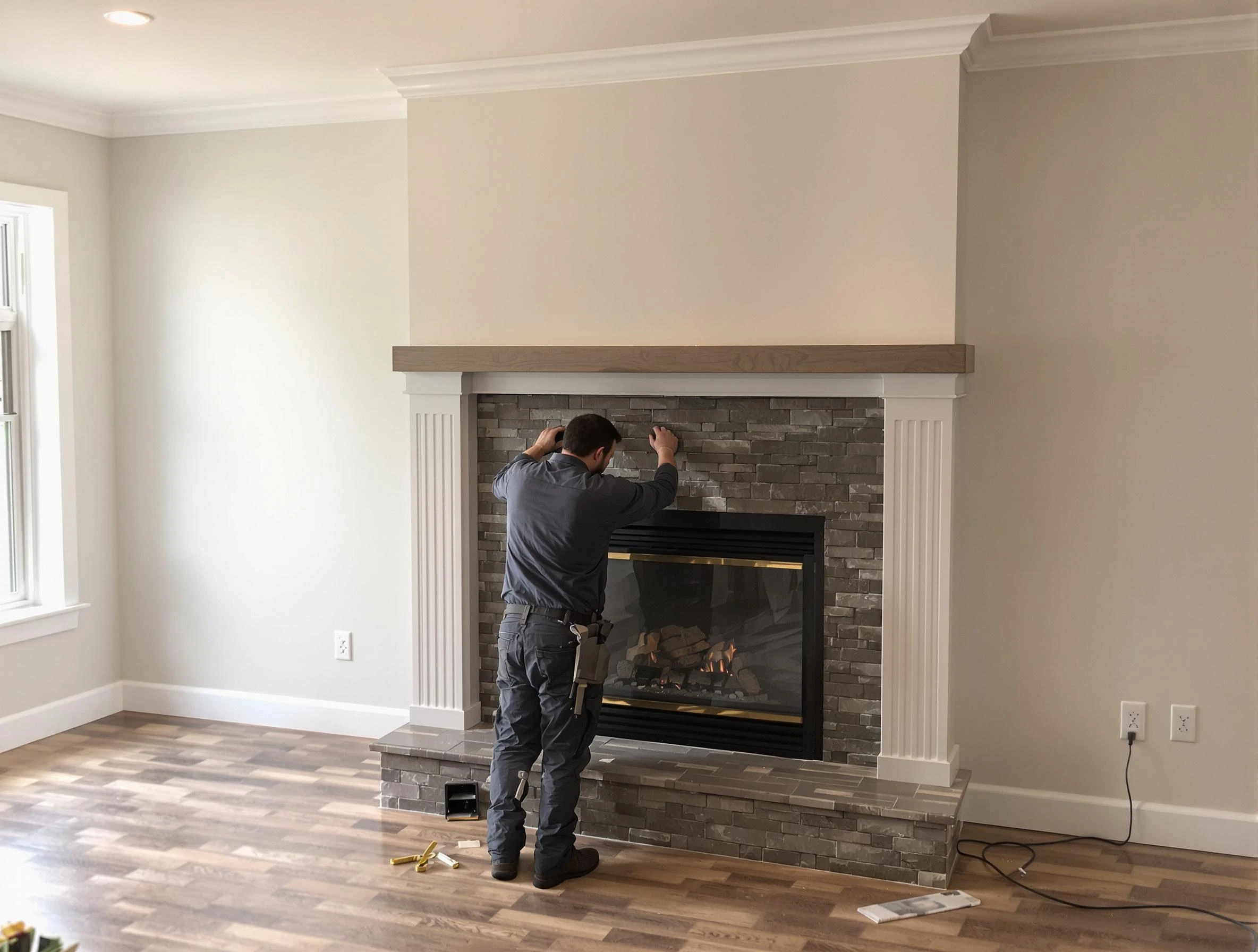 Somerville Chimney Sweep finishing a custom fireplace install in Somerville, MA
